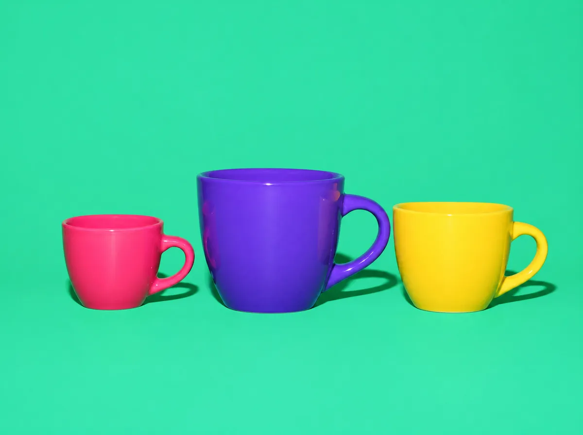 Three coffee cups in small, medium and large sizes